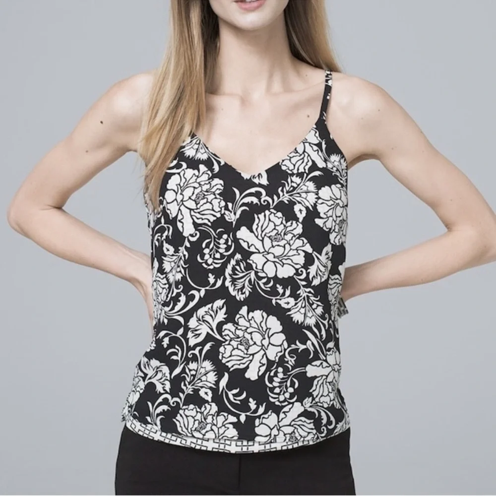 White House Black Market Black and White Floral geo reversible Camisole - Picture 2 of 7